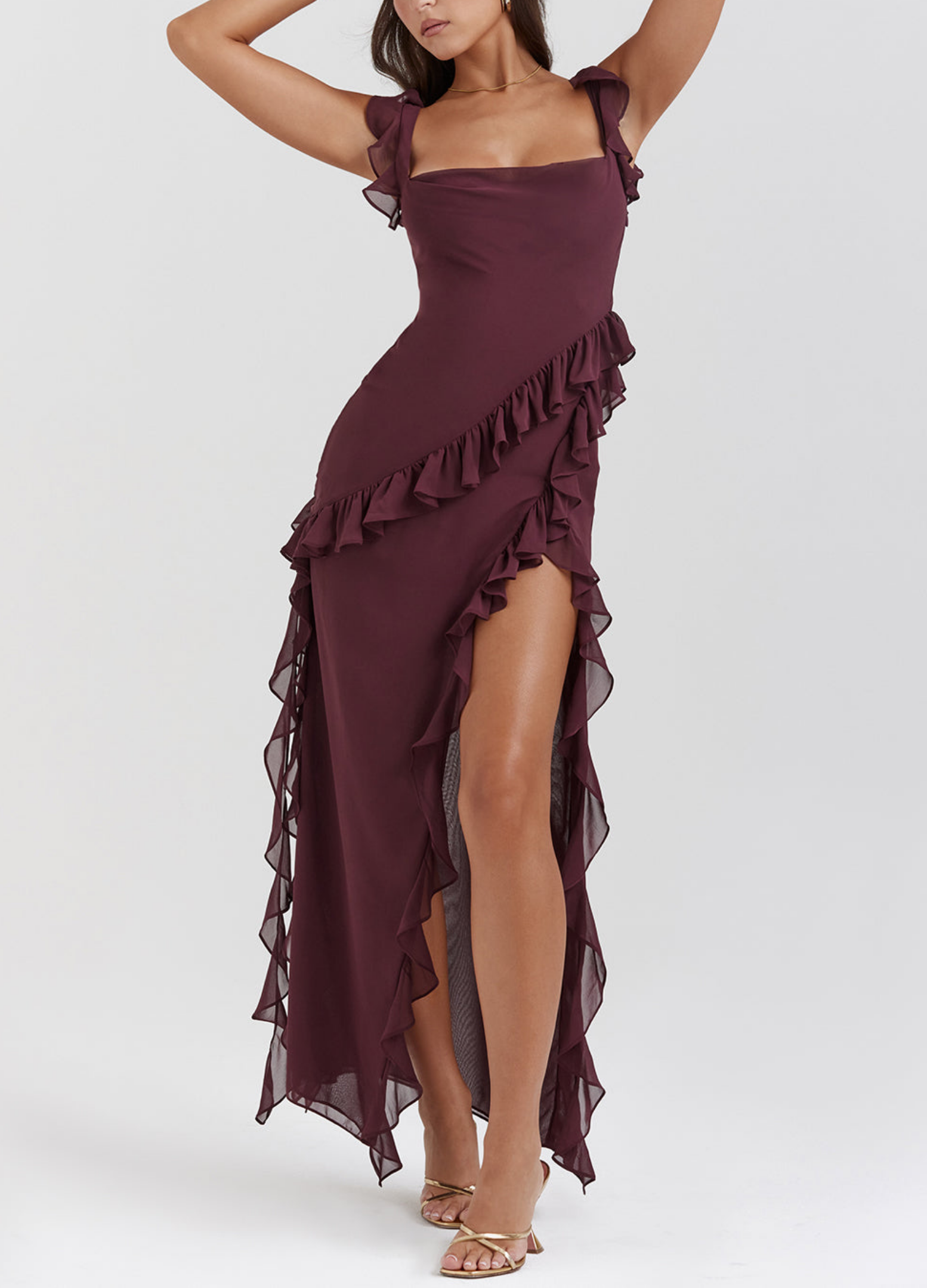 Ariela Ruffle Slit Gown
